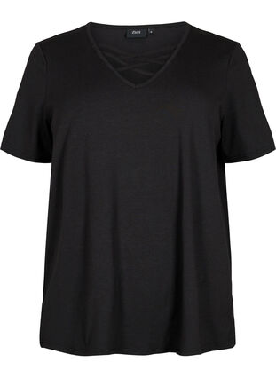 V-ringad t-shirt med snör-detaljer, Black, Packshot image number 0