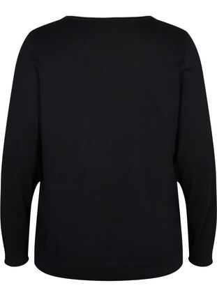 Enfärgad stickad tröja i viskosmix, Black, Packshot image number 1