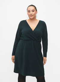 Glitterklänning med omlott och långa ärmar, Black Scarab, Model