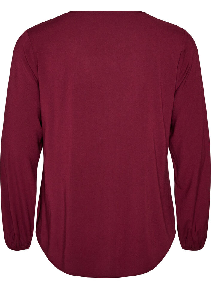 Blus i viskos med v-ringning och rundad nederkant, R&ouml;d, Packshot image number 1