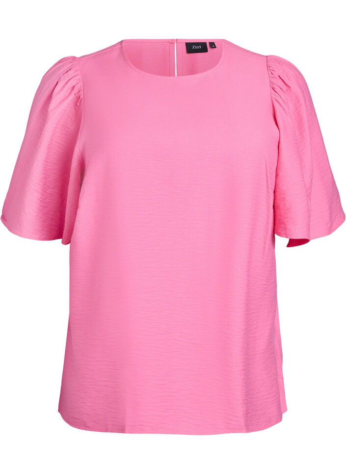 Blus med korta, vida ärmar, Rosa, Packshot image number 0