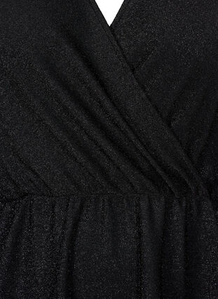 Glitterklänning med omlott och långa ärmar, Black Black, Packshot image number 2