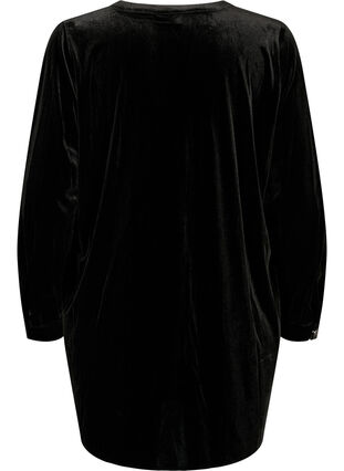 Långärmad klänning i velour med v-ringning, Black, Packshot image number 1