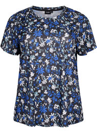 FLASH - t-shirt med blommigt tryck, Black Blue Green AOP