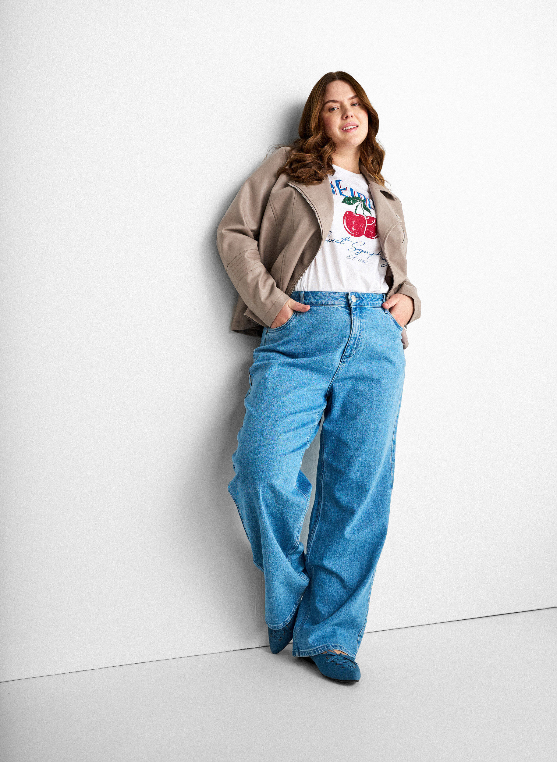ZizziBikerjacka i l&auml;derimitation, Beige, Model image number 3