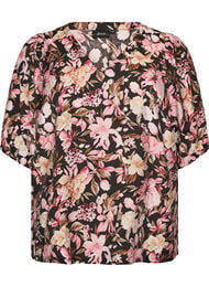 Blus i viskos med v-ringning, Rosa