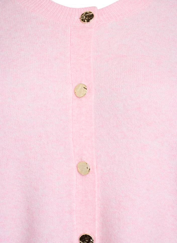 Kofta i mjukt stickat med guldf&auml;rgade knappar, Rosa, Packshot image number 2