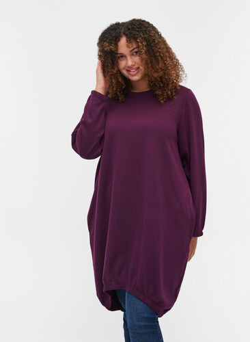 Enfärgad sweatshirtklänning med långa ärmar, Winter Bloom, Model image number 0