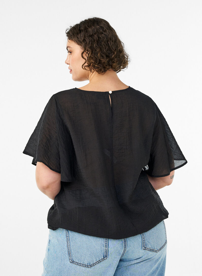 Blus med ballongform och ving&auml;rmar, Svart, Model image number 2