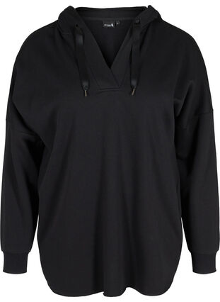 Sweatshirt med huva och slits, Black, Packshot image number 0