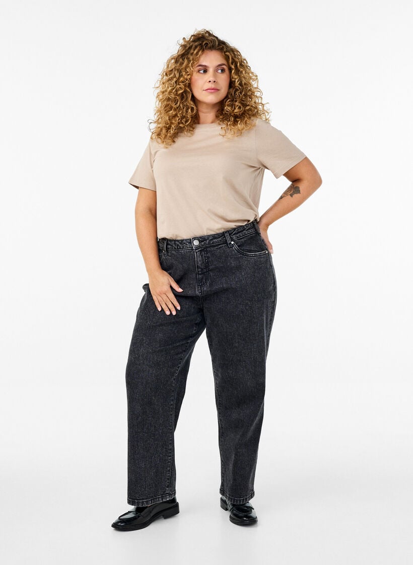 Enkel t-shirt i bomull med rund halsringning, Beige, Model image number 1