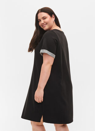 Sweatshirtklänning med korta ärmar och slits, Black, Model image number 1