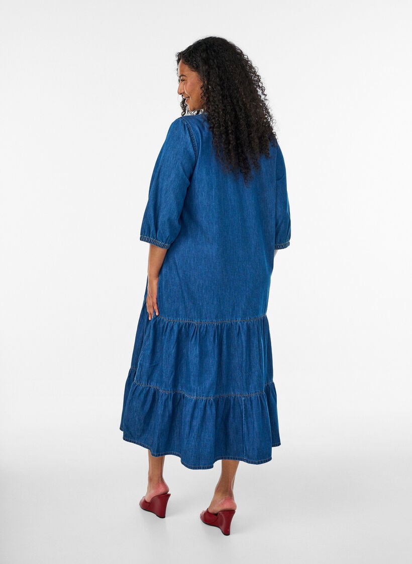 Maxikl&auml;nning i denim med volangv&aring;der, Bl&aring;, Model image number 1