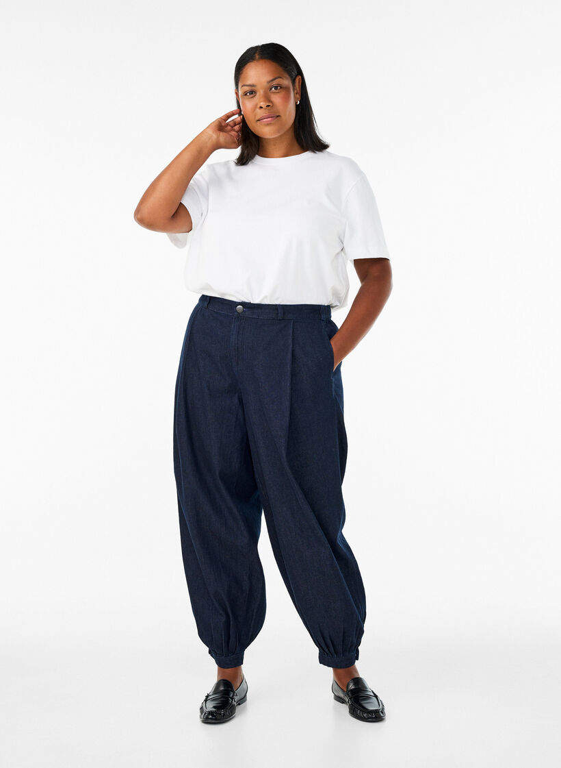 Balloon jeans med h&ouml;g midja, Bl&aring;, Model image number 0