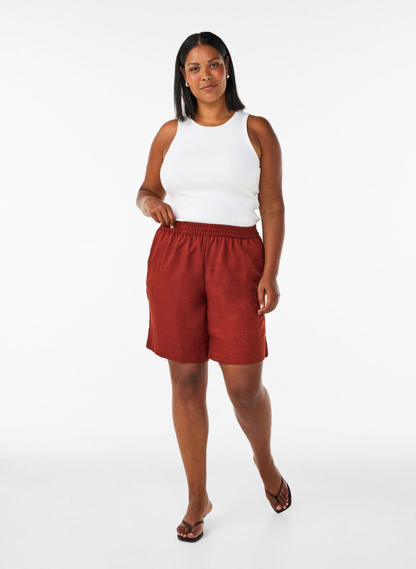 Shorts med fickor och h&ouml;g midja, R&ouml;d, Model image number 1