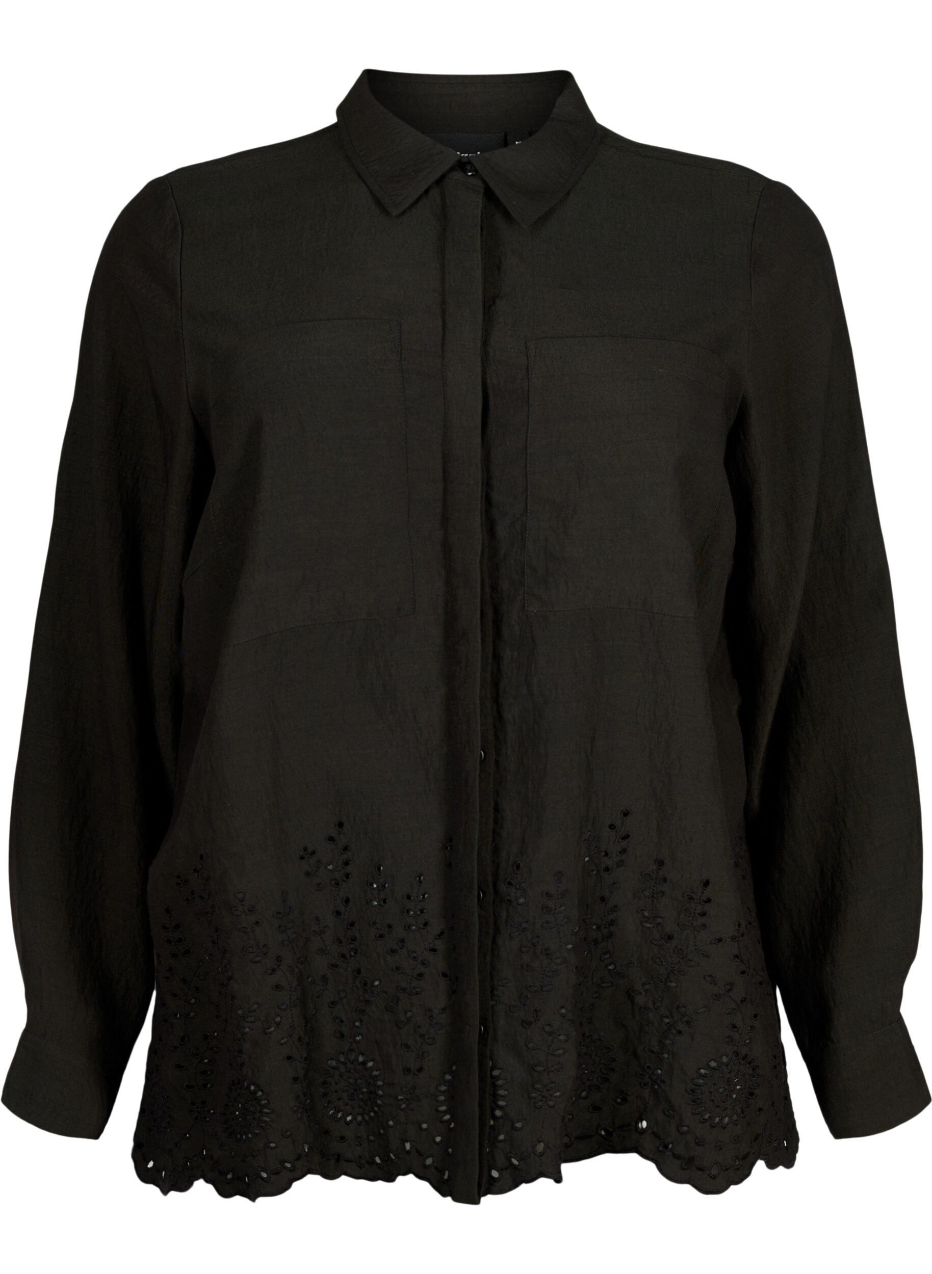 Zizzi Viskosskjorta med Broderie anglaise, Black, Packshot image number 0