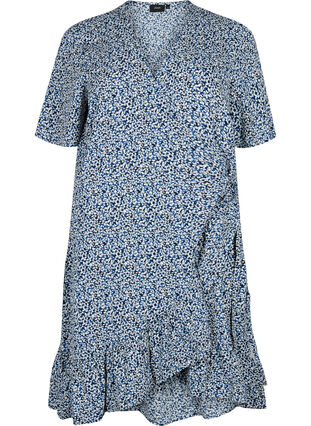 Omlottklänning med korta ärmar, Petit Blue Flower, Packshot image number 0