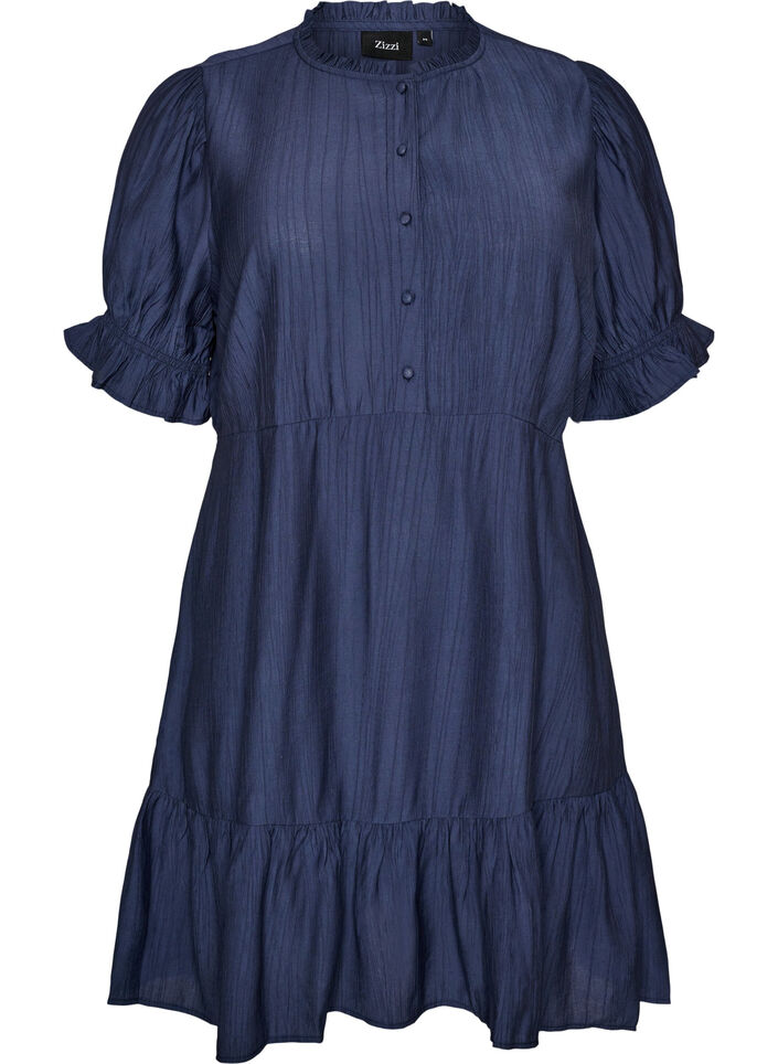 Kort kl&auml;nning i viskos med volangdetaljer, Bl&aring;, Packshot image number 0