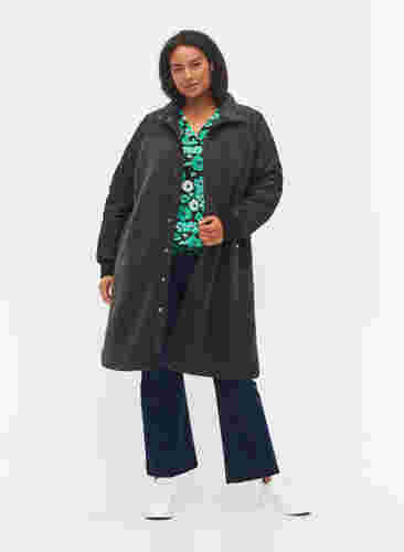 Quiltad jacka med teddy och knappar, Black Comb, Model image number 2