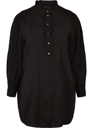 Tunika med knappar och volanger, Black, Packshot image number 0