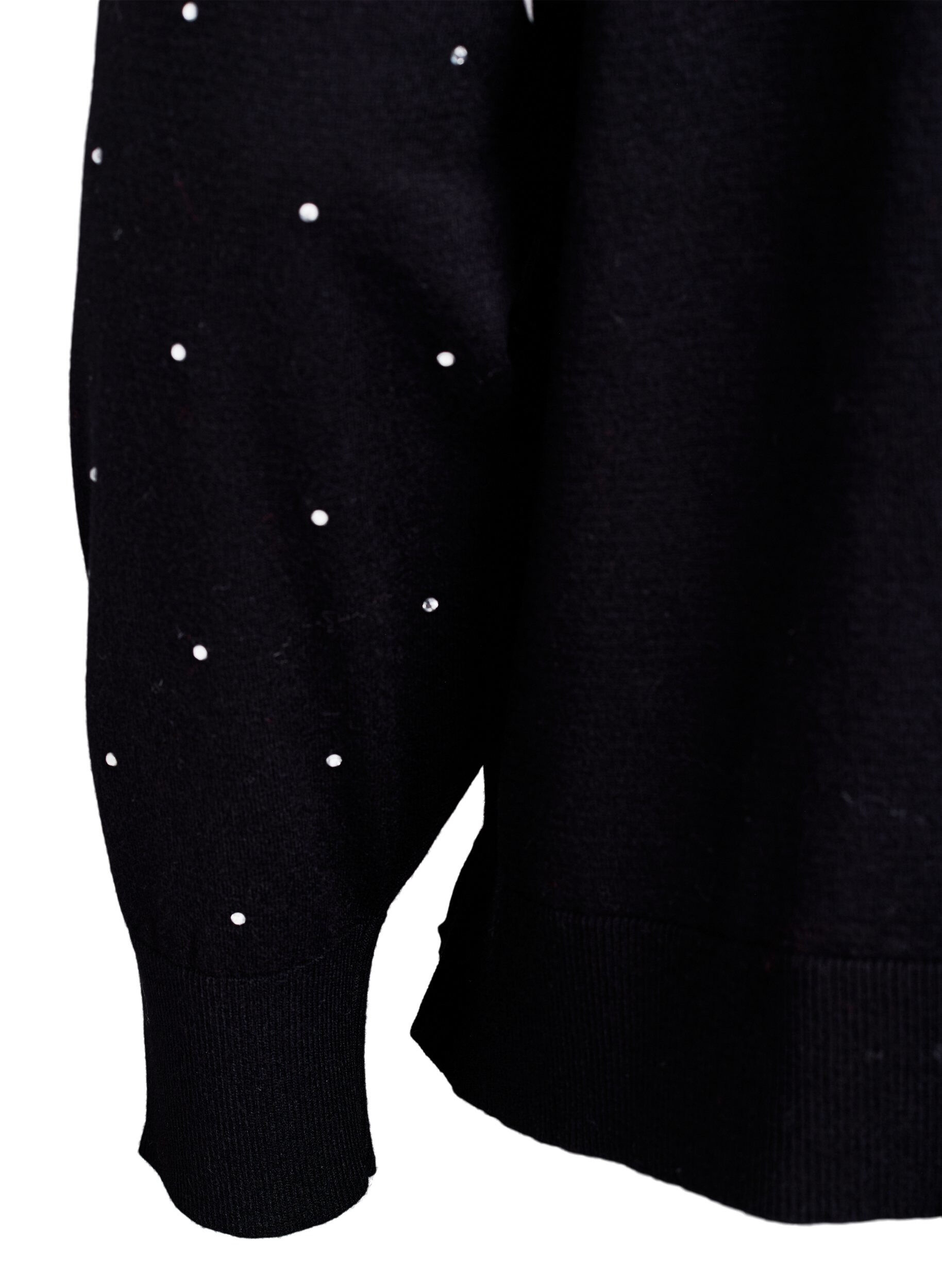 Zizzi L&ouml;st stickad blus med strass, Svart, Packshot image number 3