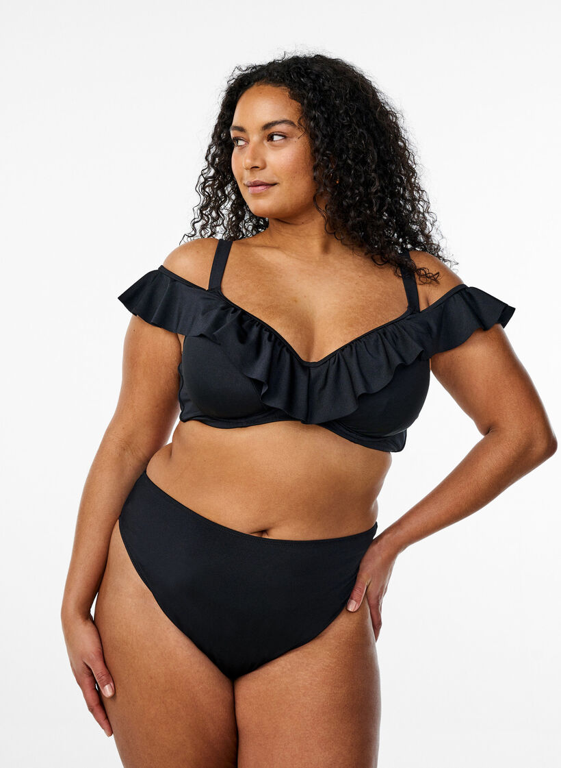 Bikinitopp med volanger och bygel, Svart, Model image number 1
