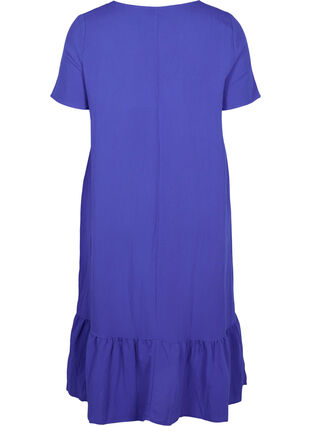 Kortärmad viskosklänning med v-ringning, Dazzling Blue, Packshot image number 1