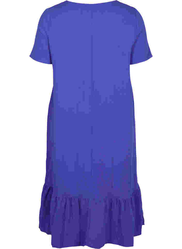 Kortärmad viskosklänning med v-ringning, Dazzling Blue, Packshot image number 1