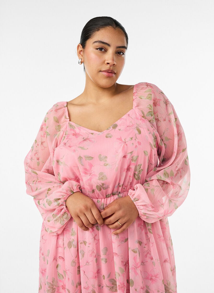 Festkl&auml;nning i chiffong med l&aring;nga &auml;rmar, Rosa, Model image number 2