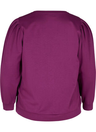Tröja i sweatshirtmaterial med rund hals och ballongärmar, Dark Purple, Packshot image number 1