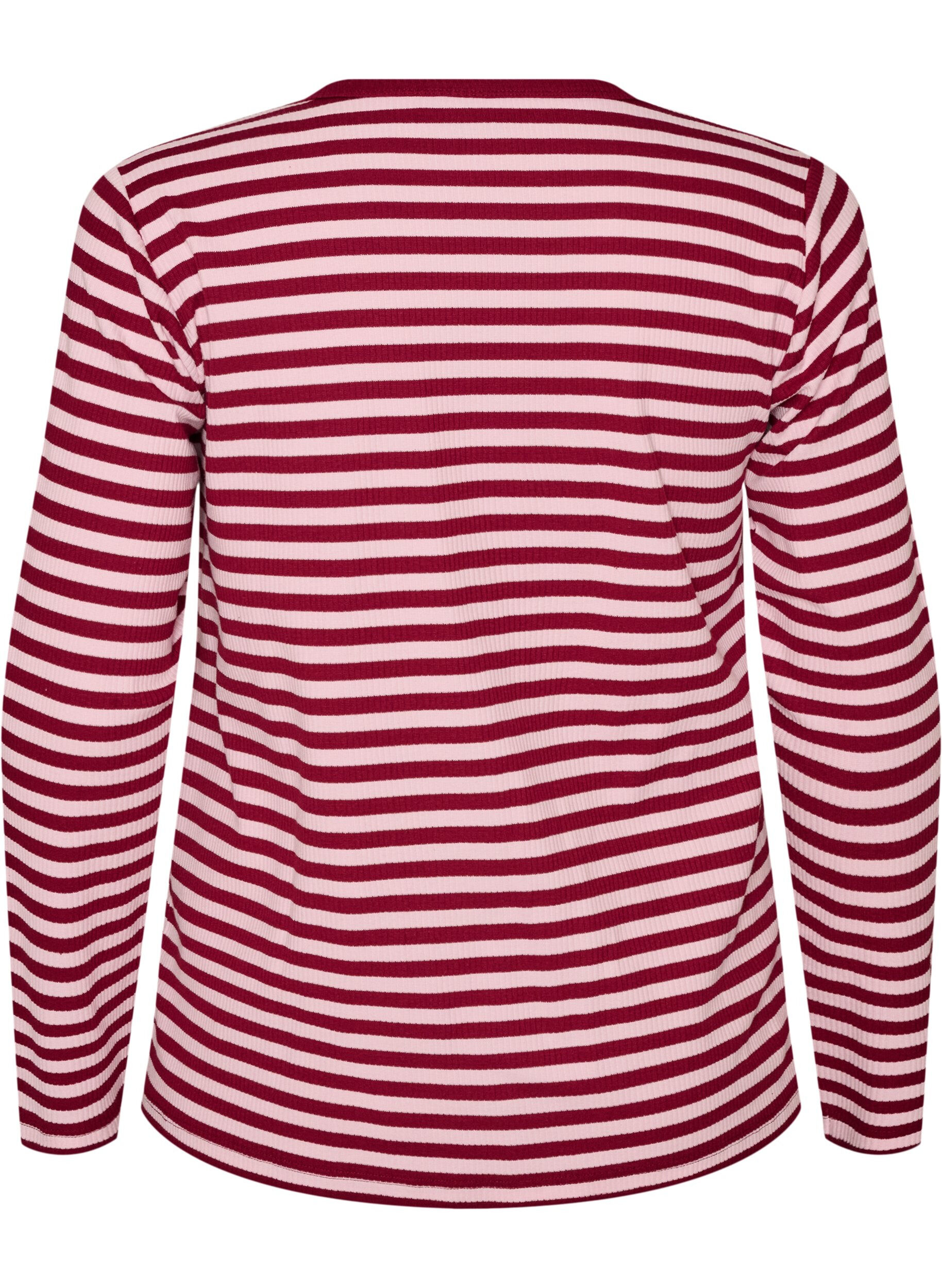 ZizziRandig blus med l&aring;nga &auml;rmar, Rosa, Packshot image number 1