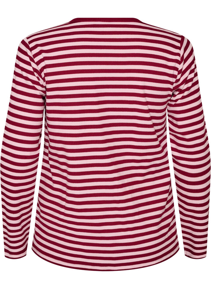 Randig blus med l&aring;nga &auml;rmar, Rosa, Packshot image number 1