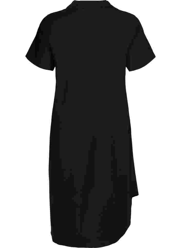 Lång bomullsskjorta med korta ärmar, Black, Packshot image number 1