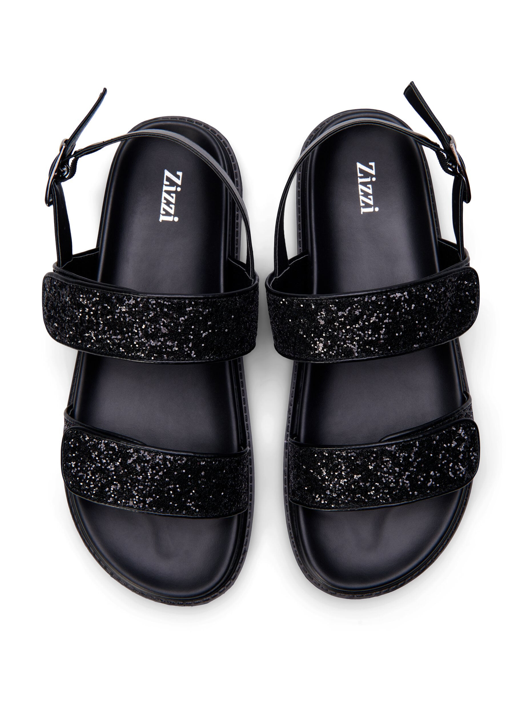 Zizzi Wide fit - Glittersandal med kardborrekn&auml;ppning, Svart, Packshot image number 2