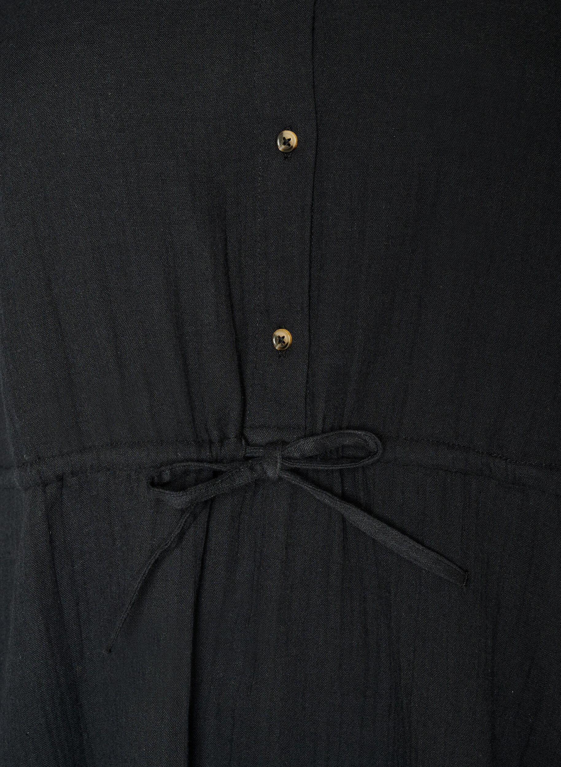 Zizzi &Auml;rml&ouml;s kl&auml;nning i bomullsmuslin med knytband, Svart, Packshot image number 2