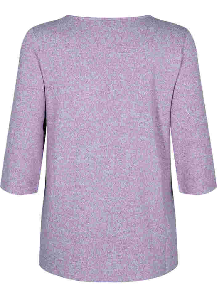 Blus med knappar och 3/4-ärmar, Royal Lilac Melange, Packshot image number 1