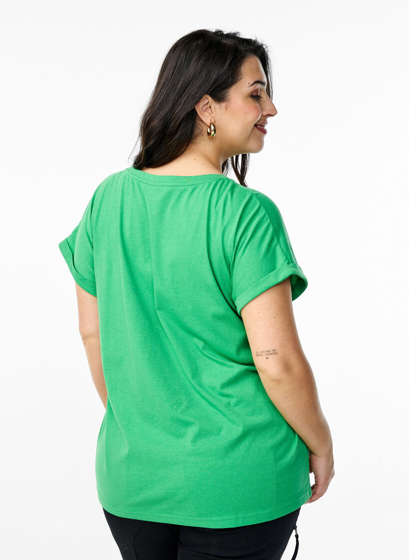 Kort&auml;rmad t-shirt i bomullsblandning, Gr&ouml;n, Model image number 2