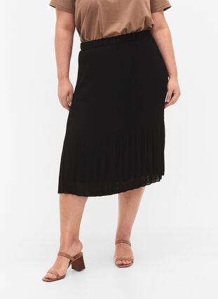 Plisserad kjol i midilängd, Black, Model image number 3