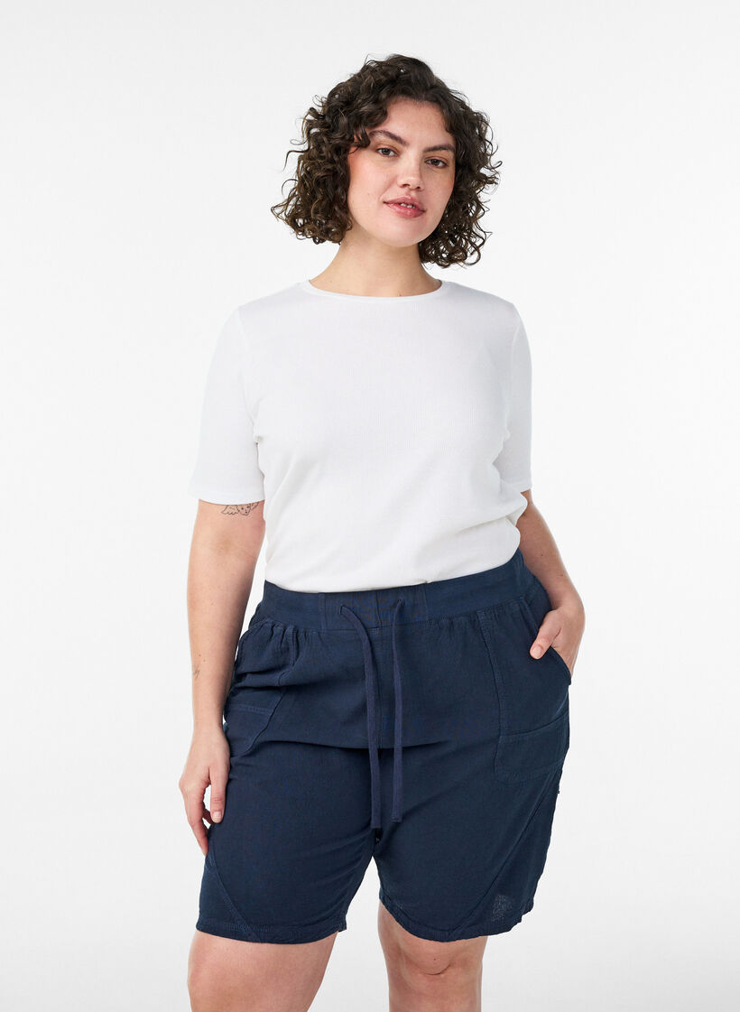 L&ouml;sa shorts i bomull med fickor, Bl&aring;, Model image number 0