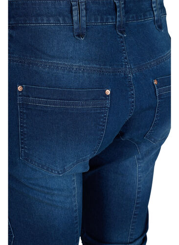 Slim fit capri-jeans med fickor, Dark blue denim, Packshot image number 3