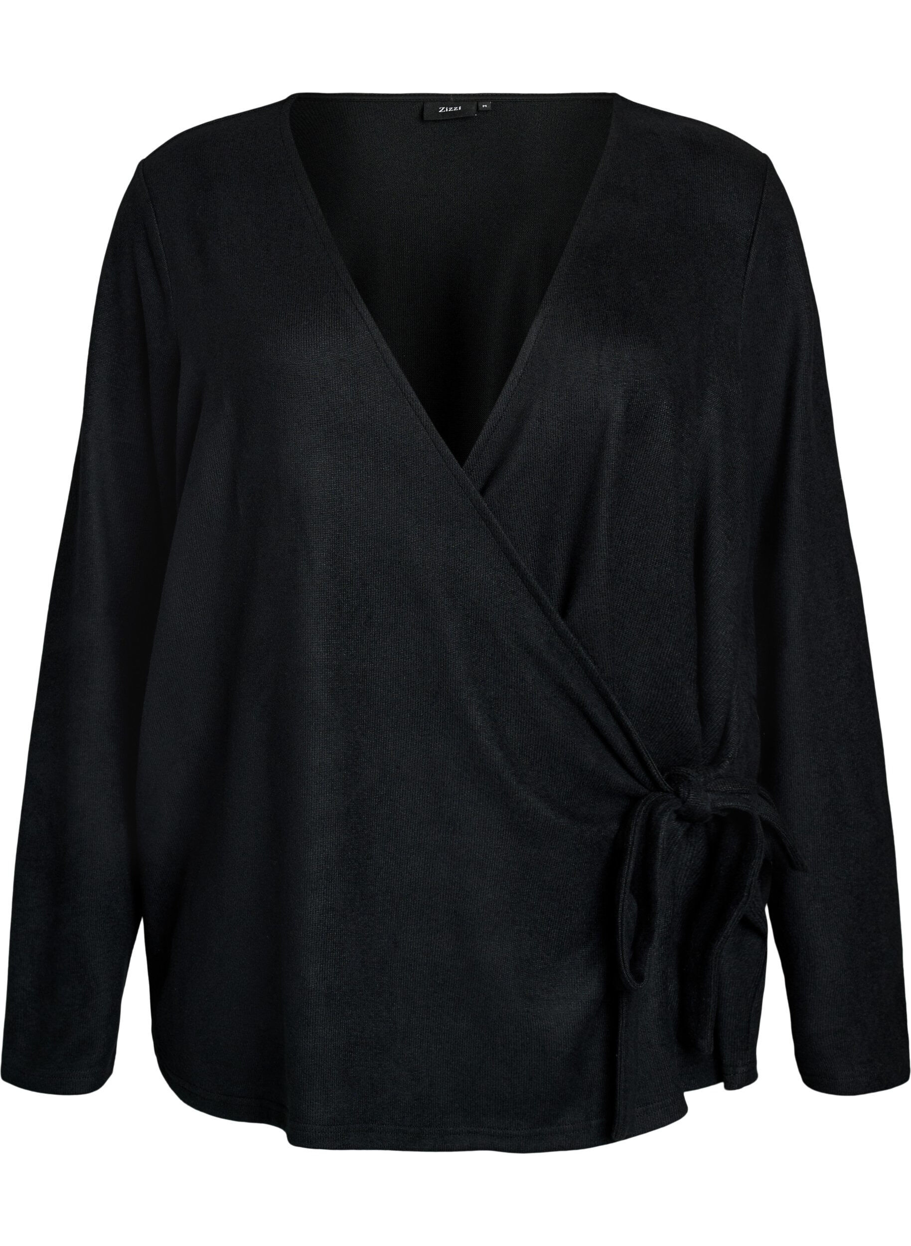ZizziOmlottblus i jersey med knytning, Svart, Packshot image number 0