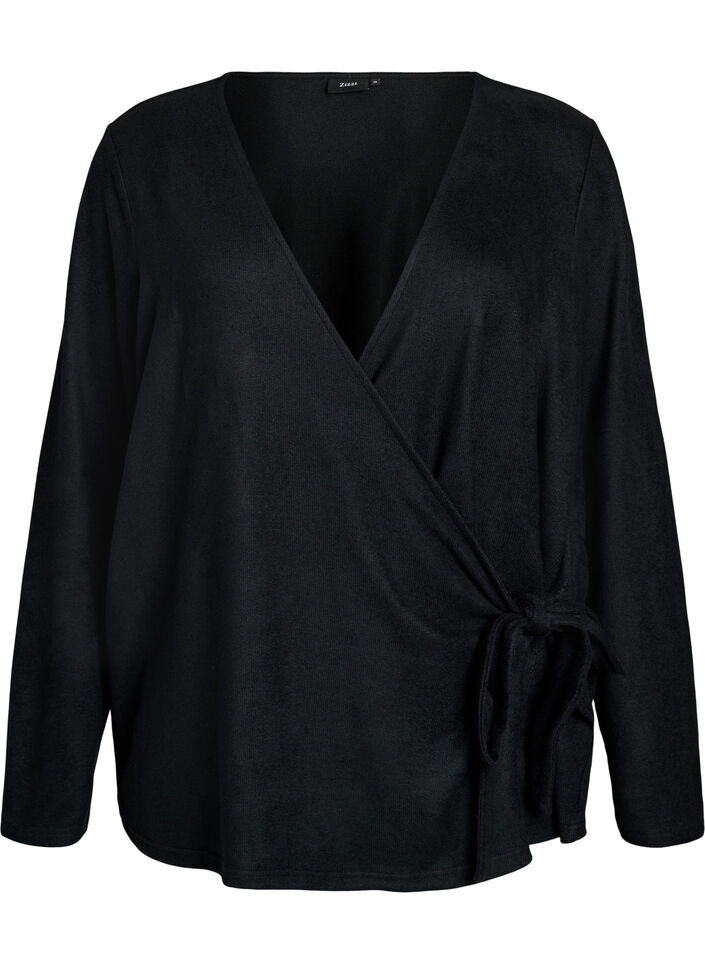 Omlottblus i jersey med knytning, Svart, Packshot image number 0