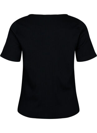 Ribbad t-shirt med knappar och korta ärmar, Black, Packshot image number 1