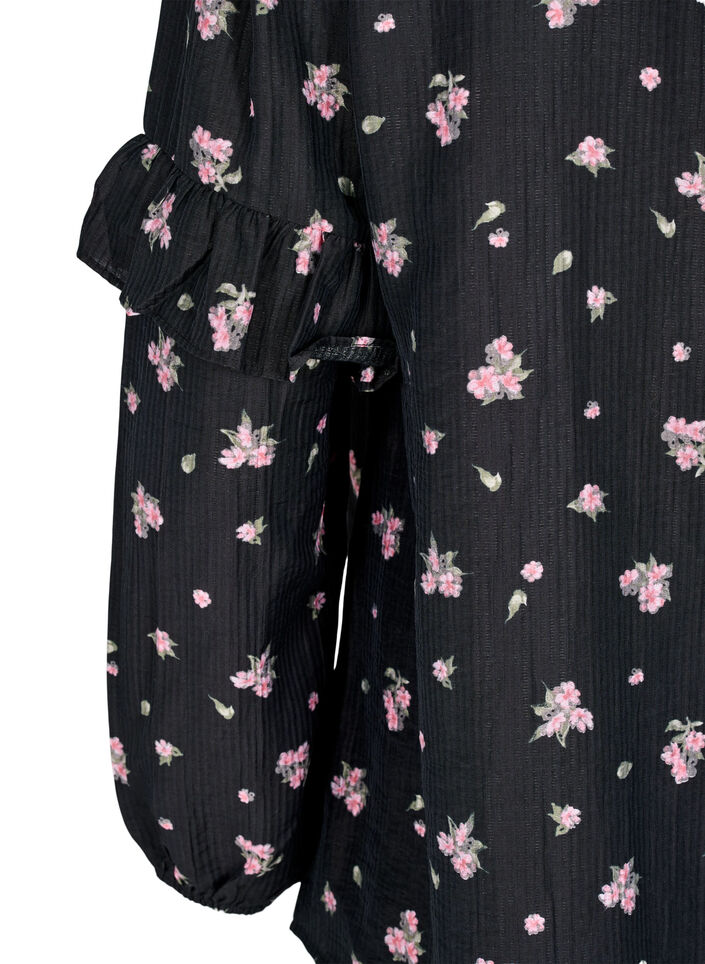 Blus i lyocell med blommönster, Svart, Packshot image number 3