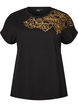 T-shirt i bomull med blommigt m&ouml;nster, Svart, Packshot image number 0