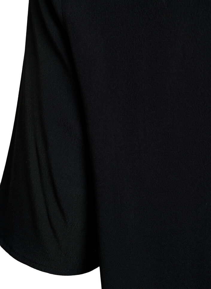 Kort&auml;rmad blus i viskos med m&ouml;nster, Svart, Packshot image number 3