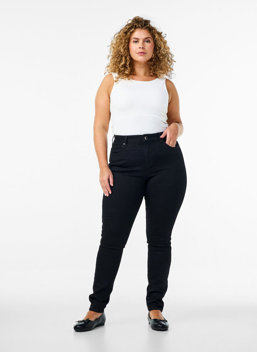 Amy jeans med h&ouml;g midja och super slim fit, Svart, Model image number 0