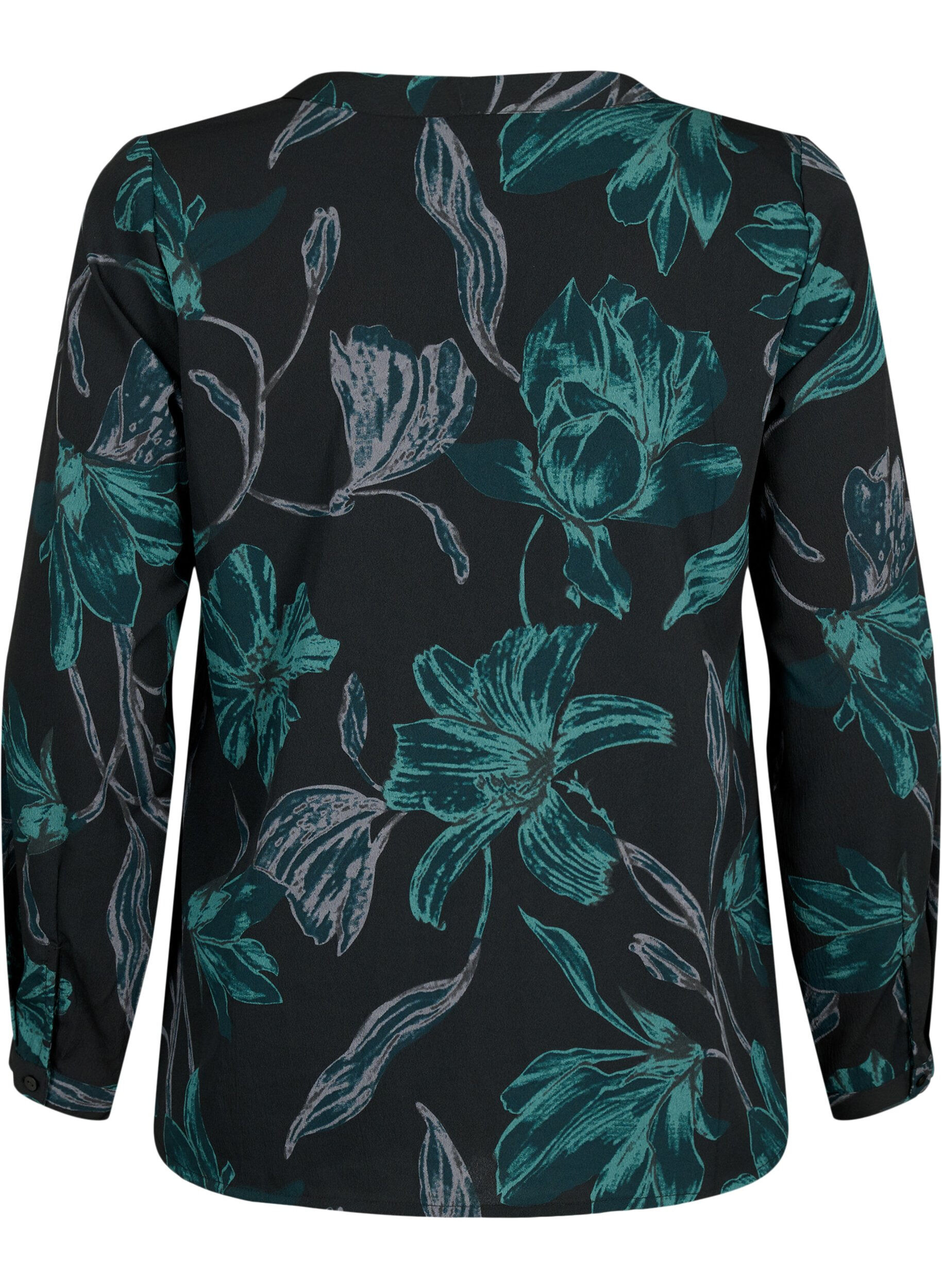 Zizzi FLASH - L&aring;ng&auml;rmad blus med tryck, Black Scarab Flower, Packshot image number 1