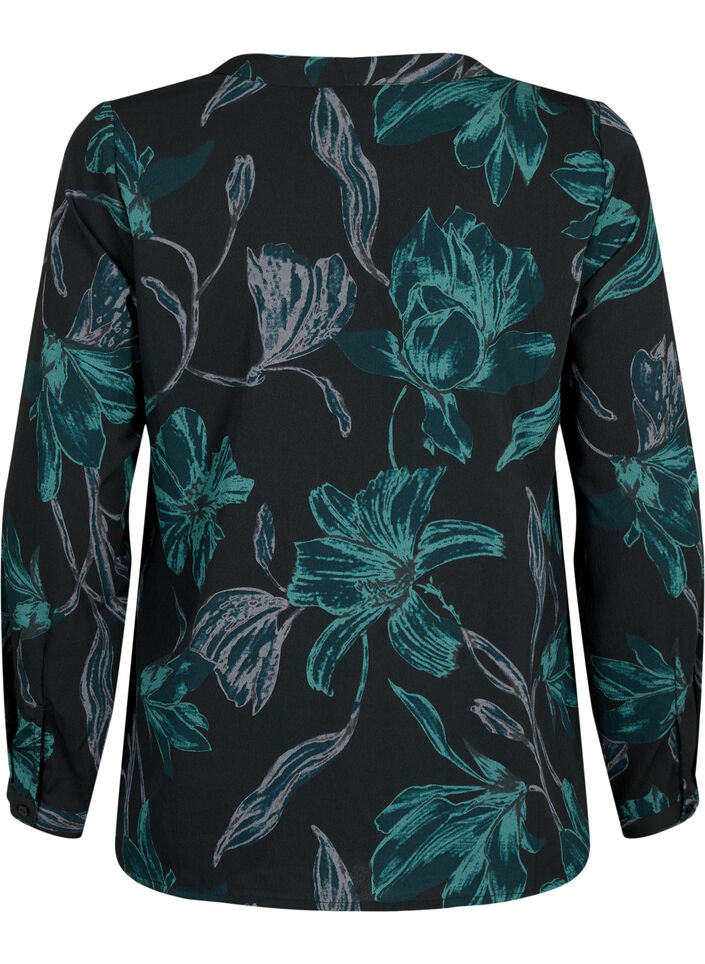 FLASH - L&aring;ng&auml;rmad blus med tryck, Black Scarab Flower, Packshot image number 1