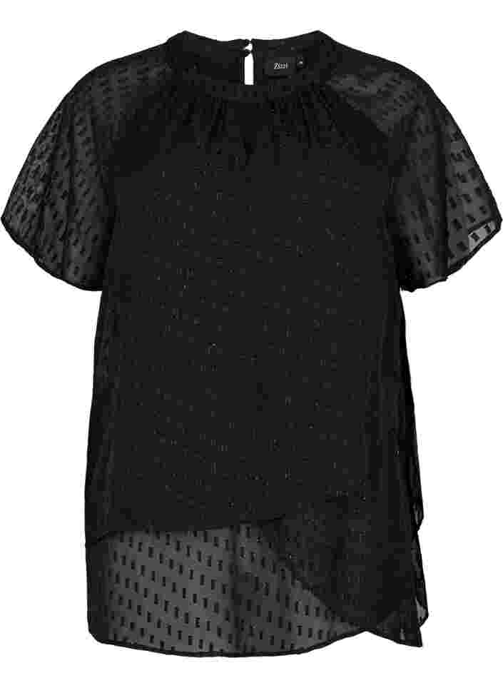 Blus i mönstrad chiffong med halvlånga ärmar , Black, Packshot image number 0